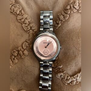 Fossil Pink Dial Silver Bracelet Watch